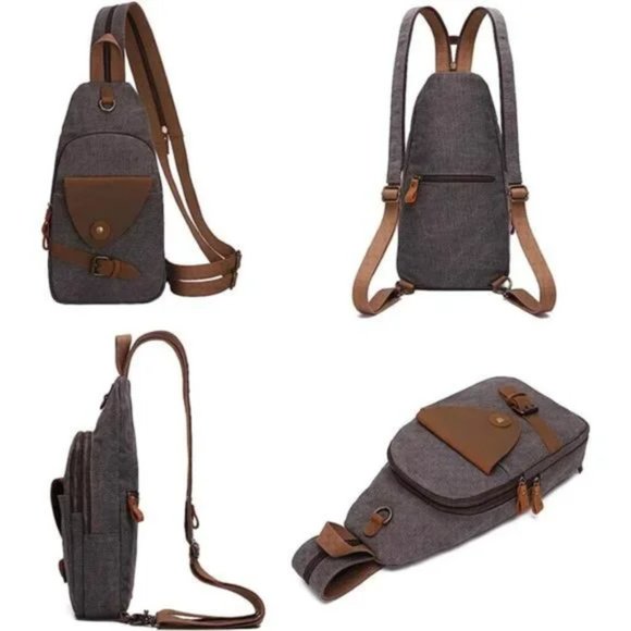 Canvas Sling Bag, Crossbody Grey Shoulder Bag - Picture 3 of 6